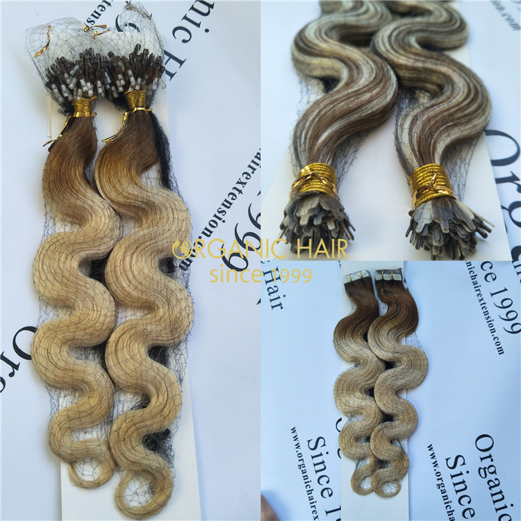 Human hair extensions tape in ombre color body wave X82